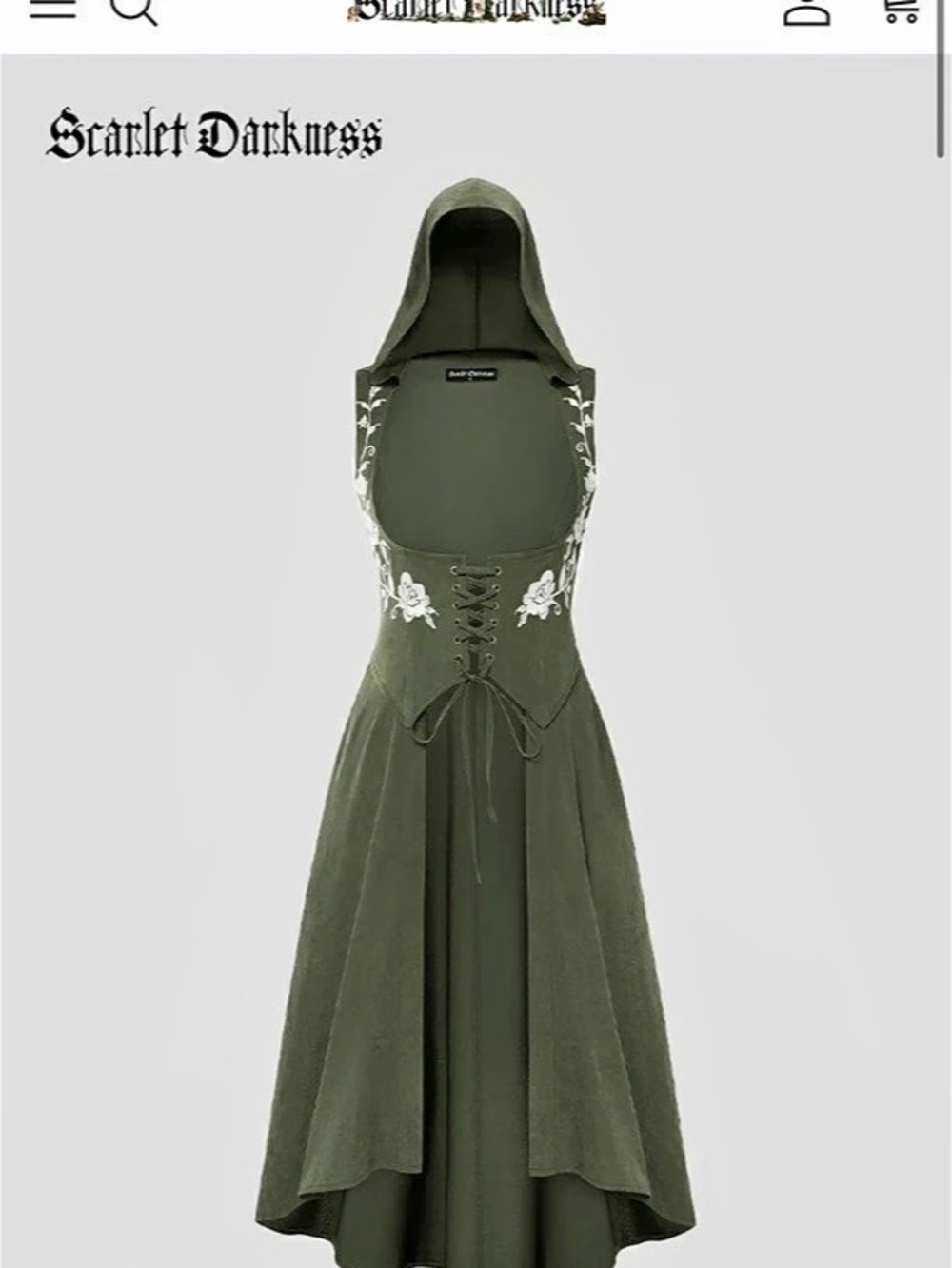 Scarlet Darkness Renaissance Warrior Rose-embroidered Hooded Vest Dress Hooded